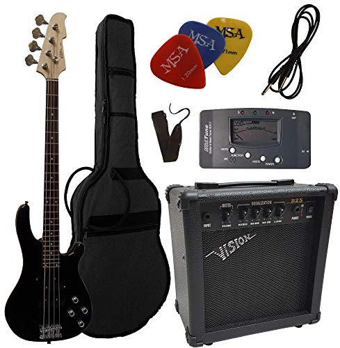 BASSO ELETTRICO NERO - BASSI ELETTRICA BLACK - SET ELLETRICHE CON AMPLIFICATORE DA 30WATT - BORSA - PLETTRO - CORDE - SINTONIZZATOR