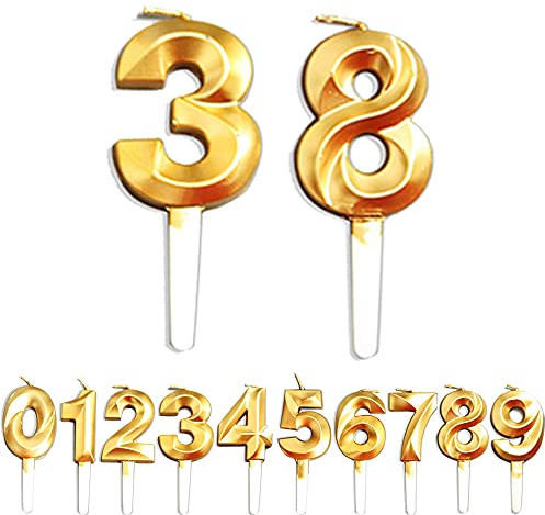 Geburtstag Zahl Kerzen, 3/8/38/83 JJubiläumstorten Dekoration, Gold Nummer Geburtstagskuchen kerzen, Kuchen Dekoration für Geburtstag Party Hochzeit Jahrestag Abschlussfeier Feier Lieferungen