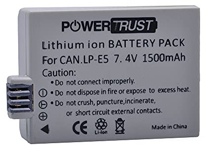 PowerTrust 1Pc 1500mAh LP-E5 Battery for Canon EOS 500D 450D 1000D, Rebel XSi XS T1i, EOS kiss X2,F, X3 Cameras