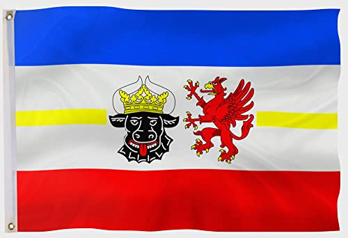 PHENO FLAGS Mecklenburg-Vorpommern Flagge 90x150cm - wetterbeständige Fahne mit Messingösen, 100% Polyester, robuste Doppelnaht & in lebendigen Farben - ideal für Flaggen-Liebhaber