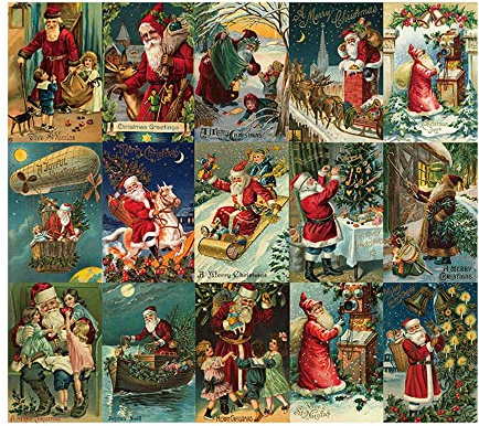 GIVBRO Weihnachtskarten Vintage Winter Weihnachten Weihnachtsmann Antike Postkarten-Set 15 Stück