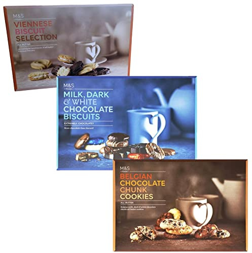 Marks and Spencer - Biscotti al cioccolato bianco e fondente al latte, 450 g, M&S Belgian Chocolate Chunk Cookies 500 g e M&S Viennese All Butter Biscuit Selection 450 g