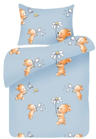 Bestlivings Kinderbettwäsche Baby 2-teilig Baumwolle mit Bärchen Blau | Bettbezug 100x135cm, Kissenbezug 40x60cm, mit Reißverschluss, OEKO-TEX, atmungsaktiv, 60°C waschbar, perfekt für Kleinkinder