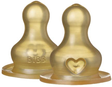 BIBS Bottle Nipple 2-Pack. Antikolik. Extra sugdelar till glasflaska för bebisar. Rund sugdel i naturgummilatex. BIBS Colour sugdel, Slow Flow, Bottle Nipples 2-Pack