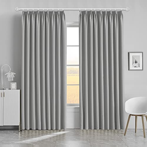 MAIHER Pinch Pleat Curtain Indoor Outdoor, Room Darkening Thermal Insulated Solid Color Drape for Bedroom, Living Room, Light Grey, 54 W x 72 L, 1 Panel