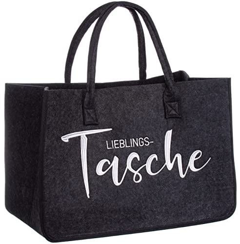 Brandsseller Filztasche XXL |ca. 49 x 34 x 27 cm | Freizeittasche aus Filz | Praktischer Shoppingbag | Einkaufstasche mit gesticktem Schriftzug