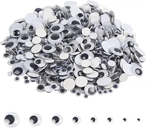 JOFONY 1020 Stücke Schwarze Kulleraugen,Kunststoff Selbstklebend Puppe Wackelaugen für Scrapbooking Kunsthandwerk Spielzeug Zubehör 6mm bis 20mm