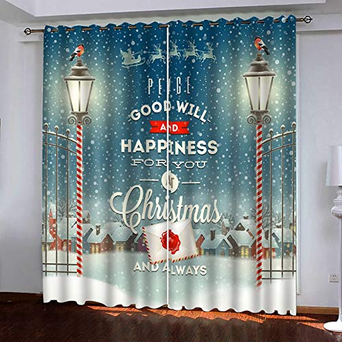 Bishilin Schlafzimmer Vorhänge Gardinen mit Ösen 2er Set 274x160CM, Vorhänge Blickdicht mit Muster für Fenster WohnzimmerWeihnachten Thema Dorf Straßenlampe