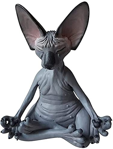 JUJIAN Sphynx Meditieren, Denkende Katze Statue, Meditierend Dachten, Sphynx Hairless Meditation Sammlerdekor