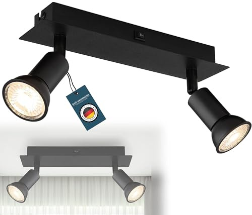 bmf-versand® Wandleuchte Innen Schlafzimmer mit Schalter – Wandlampe Wohnzimmer 2-flammig Schwarz – Deckenlampe Wandmontage Deckenstrahler 2 Spots