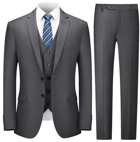 Cooper & Nelson 3 Piece Grey Mens Suit Set 2 Button Slim Fit Suits for Men Business Wedding Party Tuxedo Jacket Vest Pants and Tie, Dark Grey XL