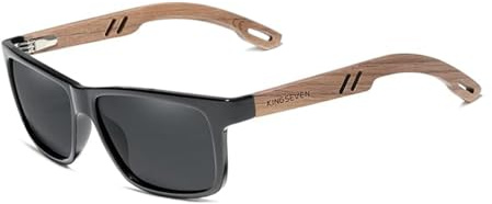 KINGSEVEN Marke Design TR90 + Walnuss Holz Handgemachte Sonnenbrille Männer Polarisierte Brillen Zubehör Sonnenbrille Verstärktes Scharnier (Schwarz Grau)