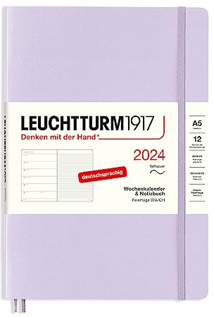 LEUCHTTURM1917 367771 Wochenkalender & Notizbuch Medium (A5) 2024, Softcover, Lilac, Deutsch, 12 Monate