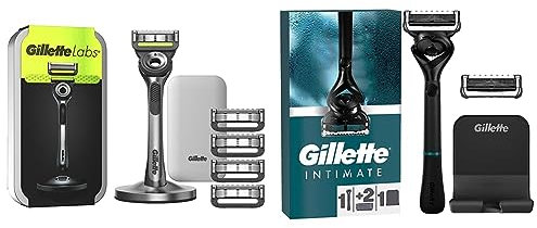 Gillette Labs Nassrasierer Herren, Rasierer mit Reinigungs-Element + Reise-Etui & Intimate Rasierapparat mit 2 Klingen