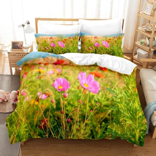 Fundas Nordicas Cama 135 Crisantemo Verde Ropa de Cama para Niños Adultos con Cremallera Suave Transpirable 110gsm Microfibra Fundas Nordicas 230x220 cm + 2 Fundas de Almohada 50x80 cm