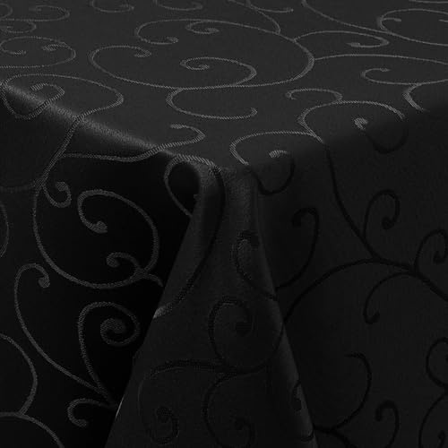 Homaxy Tischdecke Abwaschbar Jacquard Rechteckig 140x100cm, Schwarz | Damast Design, Schmutzabweisend, Dick & Langlebig, Pflegeleicht Maschinenwaschbar, Für Küche Party Garten