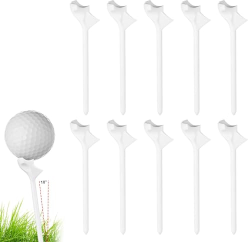 BOXOB 10 Stück Golf Tees, 10-Grad Golf Tees Kunststoff Golf Simulator Tees Professionell Golf Übungswerkzeug Golf Trainingszubehör für Rasen im Freien Golfplatz (Weiß)