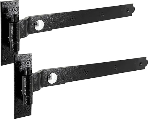 IRONTITE® Gekröpfte schwarze Torscharniere, strapazierfähig, 400 mm, Haken und Band, Torscharniere für Holztore, gekröpfte Scharniere mit Befestigungen im Lieferumfang enthalten (Schwarz)