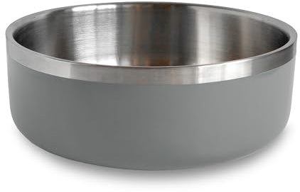 Fuzzl Ciotola termica per cani a doppio isolamento in grigio – 16 cm – per interni ed esterni con base in gomma – ciotole versatili per cani e ciotola per acqua per cani per idratazione e