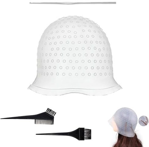 ANBOO Bonnet à Mèches en Silicone Bonnet Coloration avec aiguille，Capuchon De Teinture Capillaire Réutilisable,pour Surlignage et Glaçage pour Salon de Couleur pour Femmes et Filles (SIZE 1)