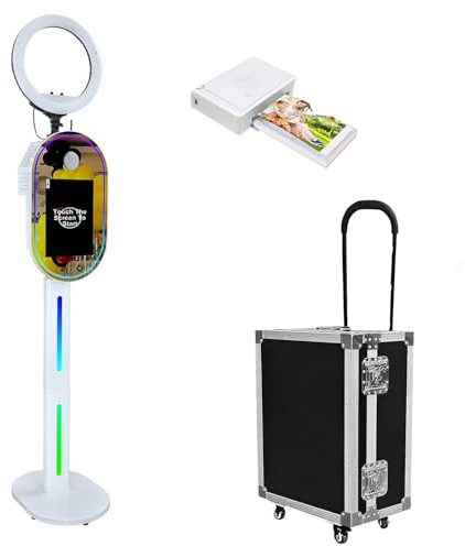 WideMeet Tragbare Fotoautomat mit 39,6 cm (15,6 Zoll) Touchscreen, Selfie-Fotokabine, DSLR-Fotokabinen-Maschine für Hochzeiten, Partys, Veranstaltungen (weiße Maschine, Fotokabinen-Maschine + Drucker)