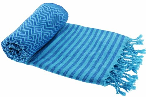 Stefano Ferrante KELIM LUX Summer Hamamtuch (türkis/blau) | 100% Baumwolle, 100x180 cm, Saunatuch, Pestemal, Fouta