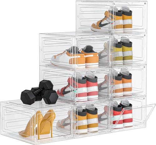 HOMIDEC Scatole per scarpe, 8 pezzi, scatole portaoggetti per scarpe impilabili in plastica trasparente, contenitori per organizer per scarpe con coperchi per donne e uomini