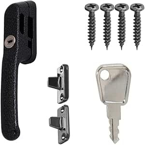 FixRello Fastener Casement Window Handle for Timber Surfaces | with Key, Mount/Wedge and Screws for Easily Installation and Security (4, Antique Black)