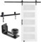 VEVOR Barn Door and Hardware Kit, 30 x 84 Wood and Glass Sliding Barn Door, Smoothly and Quietly, Barn Door Kit with 8-in-1 Floor Guide and Door Handle, Spruce Wood Slab and Frosted Glass
