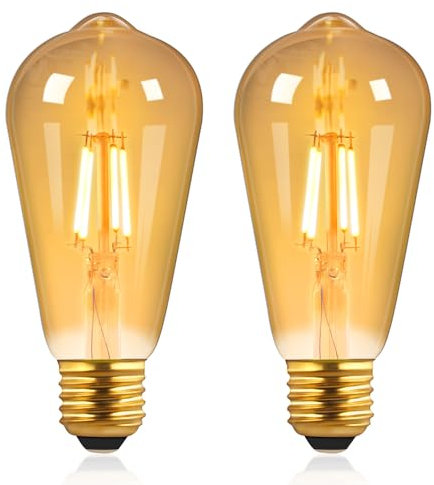 Bombilla LED Edison Vintage No Regulable, ST64 Blanco Cálido 2700K, 4W, Equivalente a 40W, Filamento de Tornillo E27 Ámbar, Adecuada Para Cafetería, Lámpara de Araña de Dormitorio, Paquete de 2