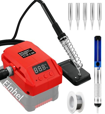 Akku Lötkolben für Einhell 18V Power X-Change | 60W LCD Display einstellbar | 180-480°C,temperaturgeregelt mit Lötdraht,Lötkolbenständer| kabellos für DIY,Reparatur,Elektronik,Modellbau,Basteln|OHNE AKKU