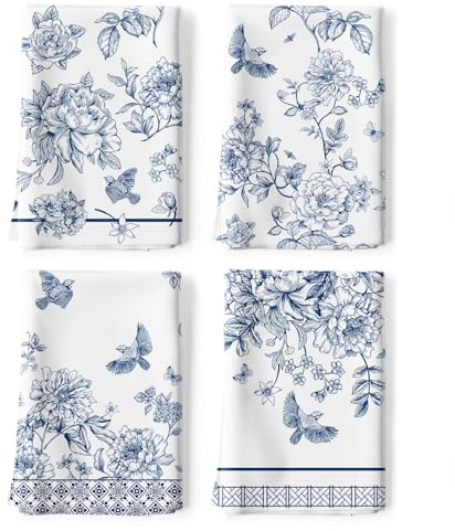 Arquiel Chinoiserie - Strofinacci da cucina in cotone, motivo floreale, 18,9 x 70 cm, ad asciugatura rapida