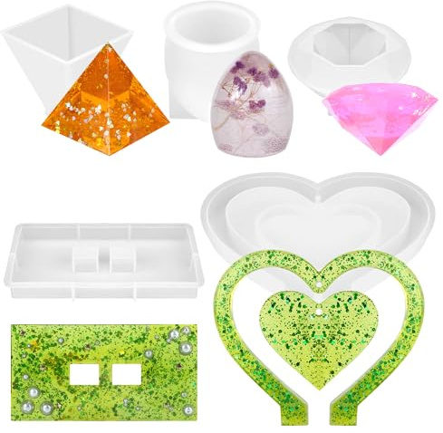 5 Pezzi Stampo Epossidico, Stampi Per Resina, Silicone Resina Stampo, piramide triangolare, ellisse, diamante, cuore, base di cuore, Per Decorazioni