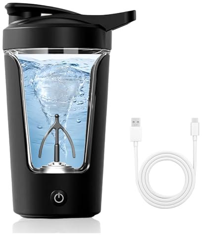 Protein Shaker Bottle Electric, 450ml Blender Bottles, USB C Rechargeable Electric Protein Shake Mixer Cups for Protein and Meal Replacement Shakes (Black)