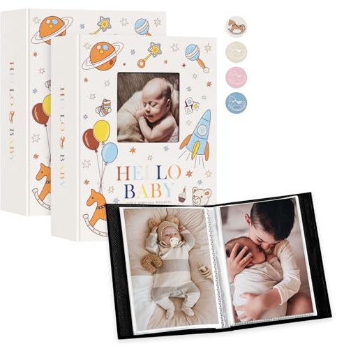 Lanpn Album Fotografico Bambino 100 Tasche 2 Confezioni, Lino Ricordi Foto Nascita Bimbo 10x15 Album Portafoto Neonato, Baby Photo Album, Festa Battesimo Ragazza Ragazzo Regalo, Colorato