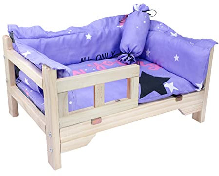 XZZHSM Katzenbett, Luxus-Hundebett mit Holzrahmen und Zaun, erhöhte Sofabetten für Haustiere, abnehmbare, waschbare, weiche Matratzen, für den Winter- und Sommergebrauch (Farbe: Blau)