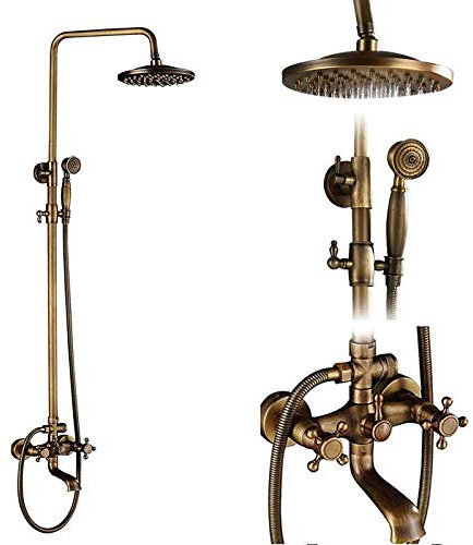 Système de douche en laiton antique avec colonne de douche en porcelaine et céramique et deux boutons mitigeur robinet pivotant bec de baignoire robinet de douche ensemble pour baignoire et douche