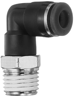 QUARKZMAN Pneumatik Steckverbinder 6mm auf 1/4 NPT Gewinde Pneumatik Steckverschraubung 90° L-förmiger Kunststoff Schnellkupplung für Druckluftschlauch Anschlussset Schwarz