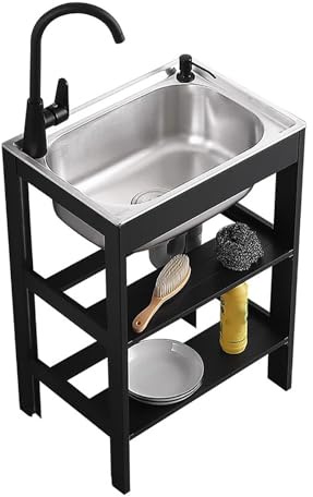 MTSYXYM Lavandino da Esterno,Lavandino autoportante,con Il Rubinetto,per Garage, Ristorante, Cucina.(52x38x75cm)
