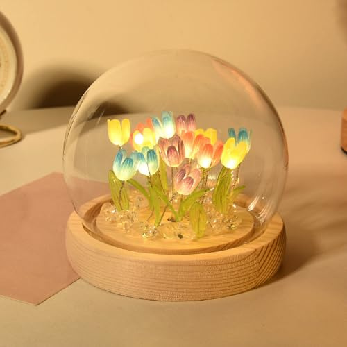 Richaa Pretty Colorful 20 Tulips Lamps Flower Night Light Cute Fairy Lights Bedroom Decor Gifts for Women - Battery Powered (not Included)