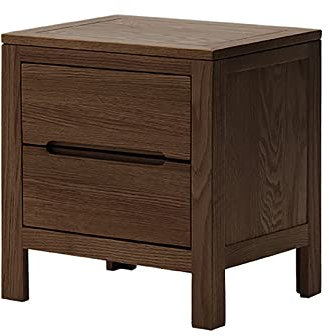Mesita de Noche de Madera Maciza, 2 cajones, Color Roble y Nogal