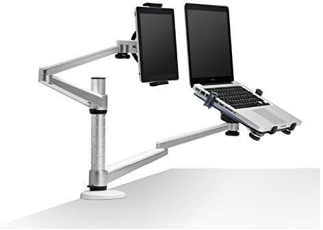 JEQGDLUI OA-9X Desktop Full Motion Dual Arm Laptop + Tablet PC Stand Rotate Holder for Notebook 10-15 Pulgadas y Todas Las tabletas PC 7-10 Pulgadas
