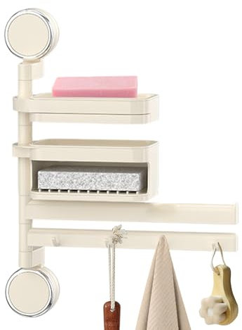 Porte-serviettes pour salle de bain | Barres porte-serviettes pour salle de bain et douche | Fixation à ventouse avec fonction rotative à 180° Porte-savon & crochets pour organisation du couloir