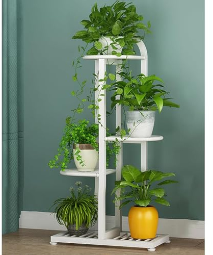 Pflanzenständer Metall , Pflanzenregal Indoor Outdoor, Hoher Blumenständer für Balkon Garten Wohnzimmer ,Pflanzkübelhalter für Balkon， Blumenbank Dekorativer Blumenre(Size:18*8.6*35.4 in,Color:weiß)