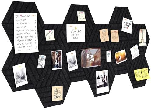 Senhoglb Sechseckige Große Pinnwand Filz 30x26 cm Bulletin Board für Wand Selbstklebend 12 Stück Moodboard Hexagon Cork Boards für Büro, Schule, Zuhause, Wanddekoration, Memos, Foto, Schwarz