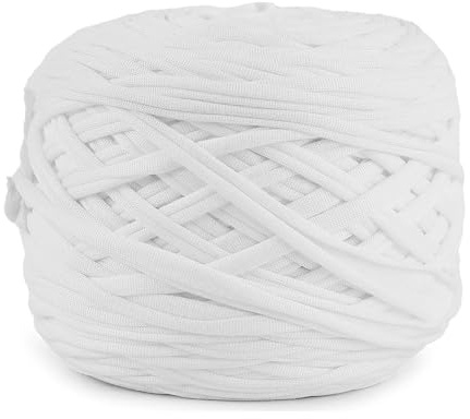 CUEMOON Fettuccia per Borse a Uncinetto, 285g/100m Filati per Borse Uncinetto, Cordoncino per Borse, Cestini, Tappeti, Fai da Te, Decorazioni, Artigianato (bianco)