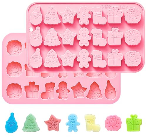 Molde de silicona para chocolate de Navidad, 1 molde para dulces con Papá Noel, árbol de Navidad, hombre de jengibre, corona, bota, estrella y regalo, mini moldes de grado alimenticio para chocolate