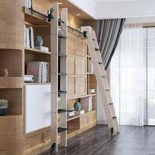 Kit de riel de escalera móvil con polea para acceso de almacenamiento a la sala de estar y estudio