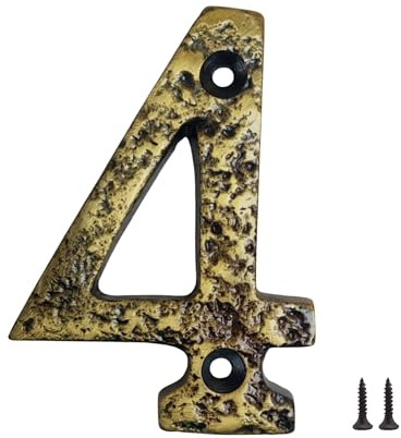Numero Civico Esterno in Metallo con Viti – Numeri Civici da Esterno Resistenti, Targhetta per Casa e Portone, Numeri Civici Esterni Design Vintage 4