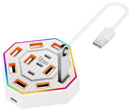 Docking Station 7-Color Lighting Working Electronics Accessories | 13-Port USB Docking Station College Students Adults Professionals Men Home School Library Dorm Apartment